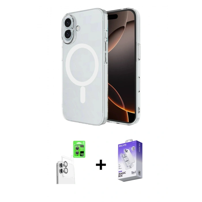 MARSİLYAN™- iPhone 16 Kılıf Ahenk Yansıma Prime - Siyah Bilvis 5in1 3D Magic Cam Ekran Koruyucu + Raze Metal Kamera Lens - BZ