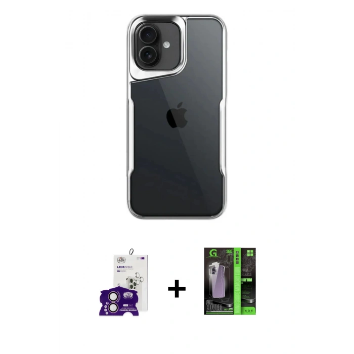 MARSİLYAN™- iPhone 16 Kılıf Akış Çizgi Koleksiyonu - Şeffaf 360 Full Body Arka Koruyucu + Bilvis Titan Kamera Lens - PE