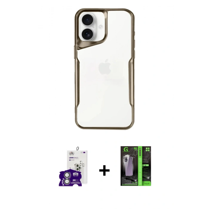 MARSİLYAN™- iPhone 16 Kılıf Akış Çizgi Koleksiyonu - Şeffaf 360 Full Body Arka Koruyucu + Bilvis Titan Kamera Lens - GS
