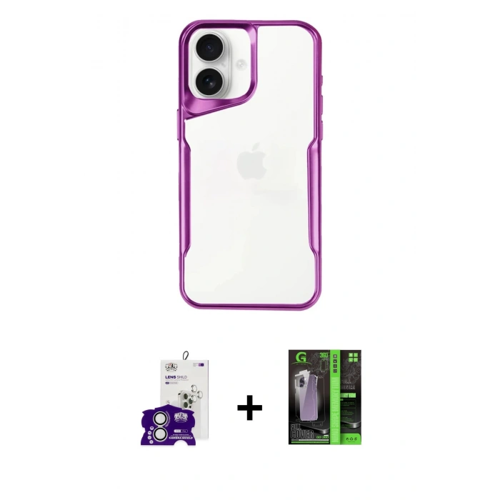 MARSİLYAN™- iPhone 16 Kılıf Akış Çizgi Koleksiyonu - Şeffaf 360 Full Body Arka Koruyucu + Bilvis Titan Kamera Lens - GS
