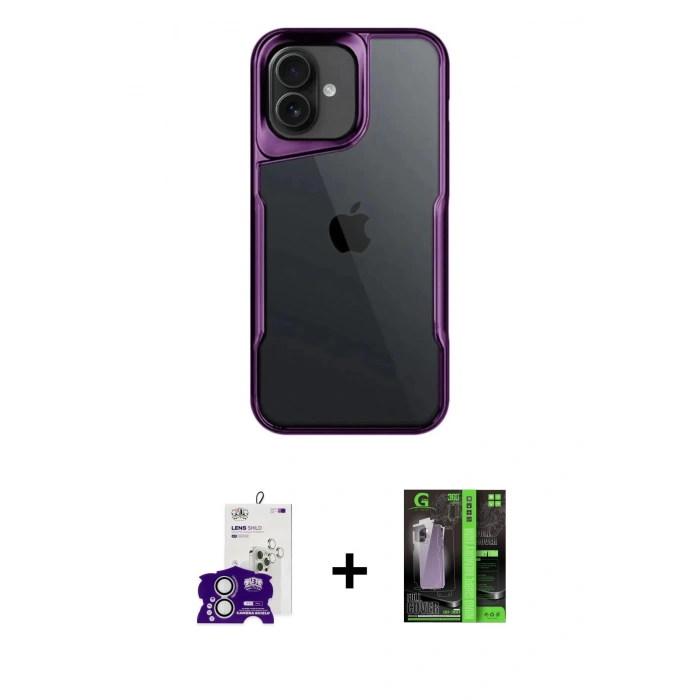 MARSİLYAN™- iPhone 16 Kılıf Akış Çizgi Koleksiyonu - Şeffaf 360 Full Body Arka Koruyucu + Bilvis Titan Kamera Lens - GS