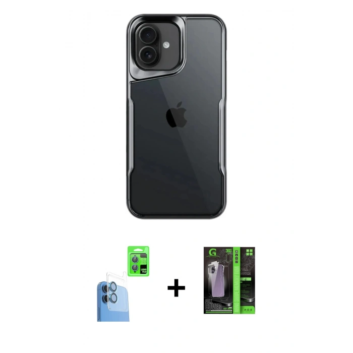 MARSİLYAN™- iPhone 16 Kılıf Akış Çizgi Koleksiyonu - Şeffaf 360 Full Body Arka Koruyucu + Raze Metal Kamera Lens - LT