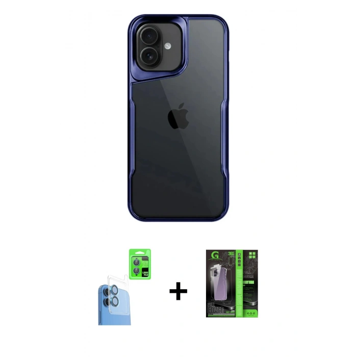 MARSİLYAN™- iPhone 16 Kılıf Akış Çizgi Koleksiyonu - Şeffaf 360 Full Body Arka Koruyucu + Raze Metal Kamera Lens - LT