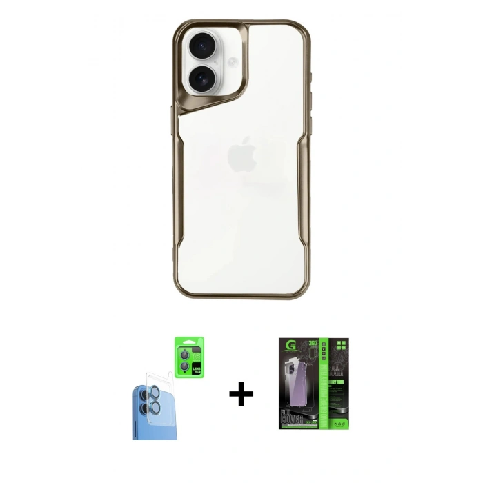 MARSİLYAN™- iPhone 16 Kılıf Akış Çizgi Koleksiyonu - Şeffaf 360 Full Body Arka Koruyucu + Raze Metal Kamera Lens - LT