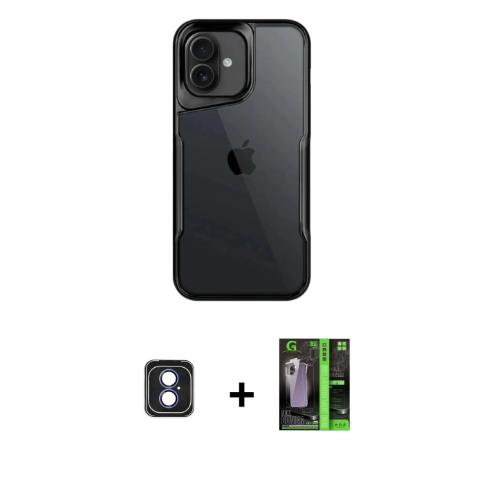 MARSİLYAN™- iPhone 16 Kılıf Akış Çizgi Koleksiyonu - Şeffaf 360 Full Body Arka Koruyucu + PVD Metal Kamera Lens - MI