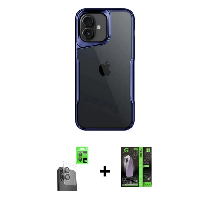 MARSİLYAN™- iPhone 16 Kılıf Akış Çizgi Koleksiyonu - Şeffaf 360 Full Body Arka Koruyucu + Raze Metal Kamera Lens - SH