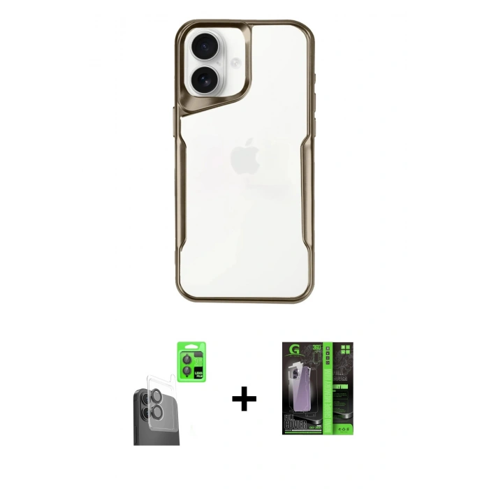 MARSİLYAN™- iPhone 16 Kılıf Akış Çizgi Koleksiyonu - Şeffaf 360 Full Body Arka Koruyucu + Raze Metal Kamera Lens - SH