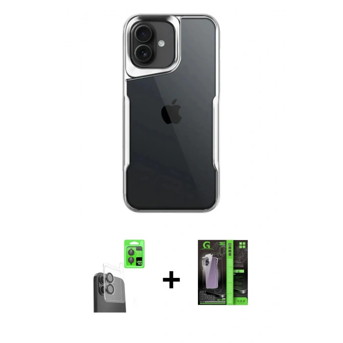MARSİLYAN™- iPhone 16 Kılıf Akış Çizgi Koleksiyonu - Şeffaf 360 Full Body Arka Koruyucu + Raze Metal Kamera Lens - SH