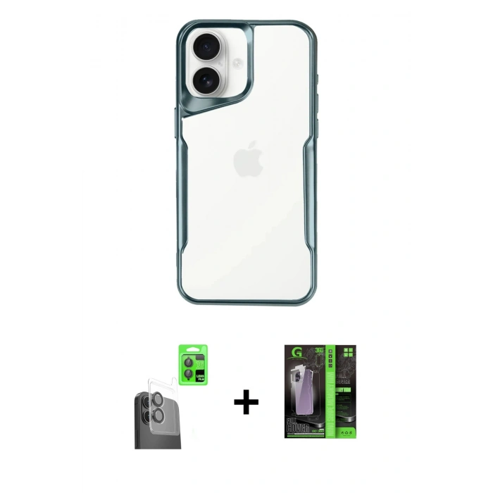 MARSİLYAN™- iPhone 16 Kılıf Akış Çizgi Koleksiyonu - Şeffaf 360 Full Body Arka Koruyucu + Raze Metal Kamera Lens - SH