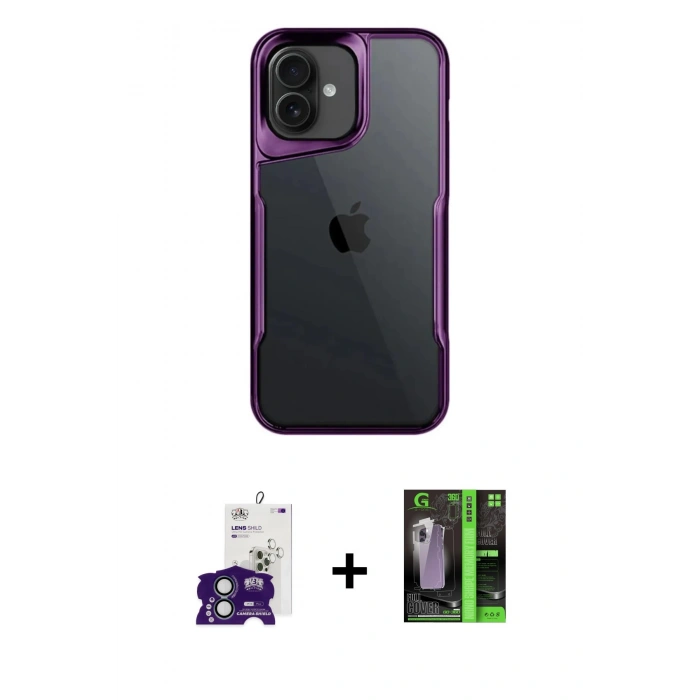 MARSİLYAN™- iPhone 16 Kılıf Akış Çizgi Koleksiyonu - Şeffaf 360 Full Body Arka Koruyucu + Bilvis Titan Kamera Lens - YL