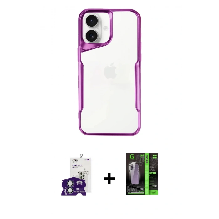 MARSİLYAN™- iPhone 16 Kılıf Akış Çizgi Koleksiyonu - Şeffaf 360 Full Body Arka Koruyucu + Bilvis Titan Kamera Lens - YL