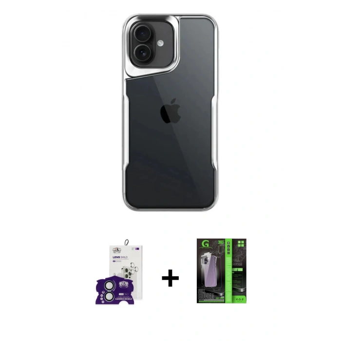 MARSİLYAN™- iPhone 16 Kılıf Akış Çizgi Koleksiyonu - Şeffaf 360 Full Body Arka Koruyucu + Bilvis Titan Kamera Lens - YL