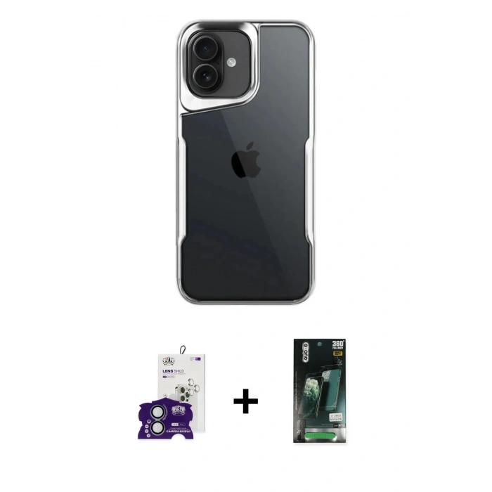 MARSİLYAN™- iPhone 16 Kılıf Akış Çizgi Koleksiyonu - Siyah 360 Mat Full Body Arka Koruyucu + Bilvis Titan Kamera Lens - YL