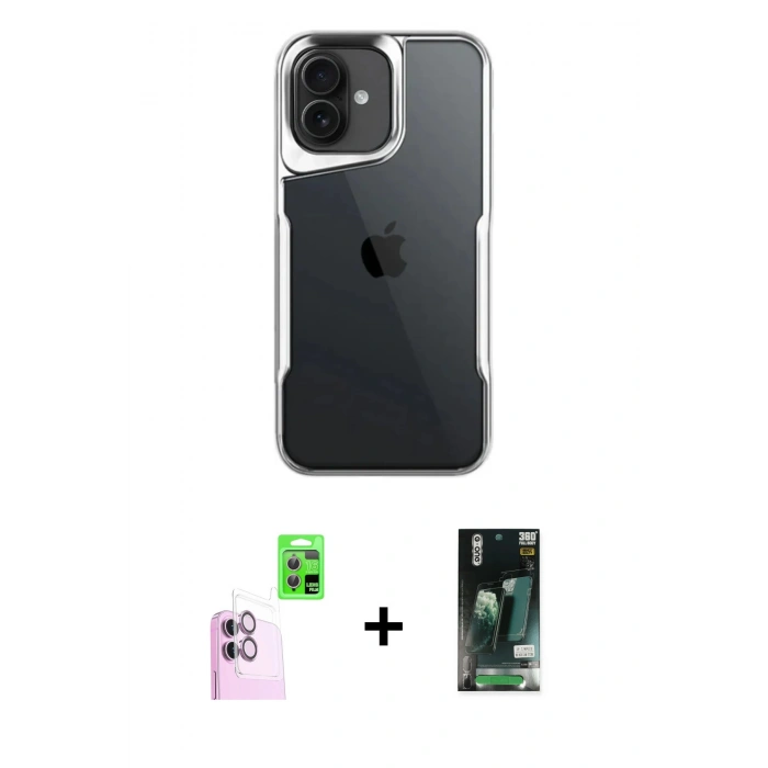 MARSİLYAN™- iPhone 16 Kılıf Akış Çizgi Koleksiyonu - Siyah 360 Mat Full Body Arka Koruyucu + Raze Metal Kamera Lens - PE