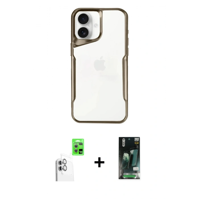 MARSİLYAN™- iPhone 16 Kılıf Akış Çizgi Koleksiyonu - Siyah 360 Mat Full Body Arka Koruyucu + Raze Metal Kamera Lens - BZ