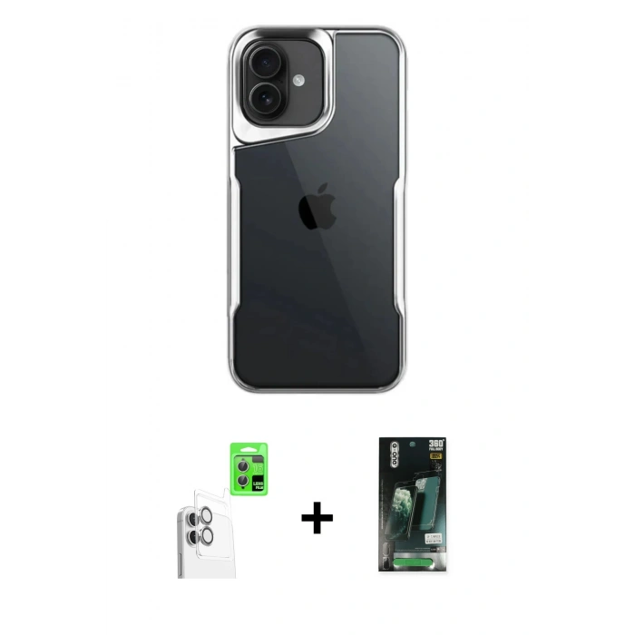 MARSİLYAN™- iPhone 16 Kılıf Akış Çizgi Koleksiyonu - Siyah 360 Mat Full Body Arka Koruyucu + Raze Metal Kamera Lens - BZ