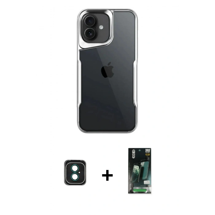 MARSİLYAN™- iPhone 16 Kılıf Akış Çizgi Koleksiyonu - Siyah 360 Mat Full Body Arka Koruyucu + PVD Metal Kamera Lens - YL