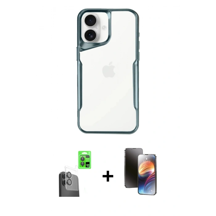 MARSİLYAN™- iPhone 16 Kılıf Akış Çizgi Koleksiyonu - Siyah 3D Antistatik Mat Seramik Nano Ekran Koruyucu + Raze Metal Kamera Lens - SH