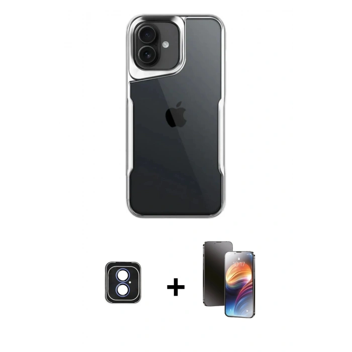 MARSİLYAN™- iPhone 16 Kılıf Akış Çizgi Koleksiyonu - Siyah 3D Antistatik Mat Seramik Nano Ekran Koruyucu + PVD Metal Kamera Lens - MI
