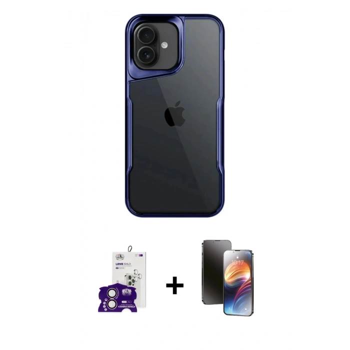 MARSİLYAN™- iPhone 16 Kılıf Akış Çizgi Koleksiyonu - Siyah 3D Antistatik Mat Seramik Nano Ekran Koruyucu + Bilvis Titan Kamera Lens - PE