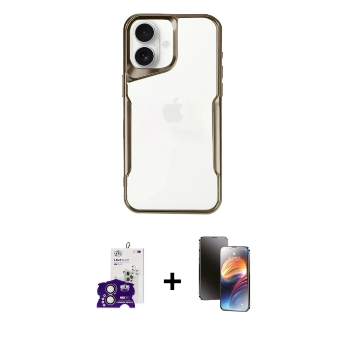 MARSİLYAN™- iPhone 16 Kılıf Akış Çizgi Koleksiyonu - Siyah 3D Antistatik Mat Seramik Nano Ekran Koruyucu + Bilvis Titan Kamera Lens - PE