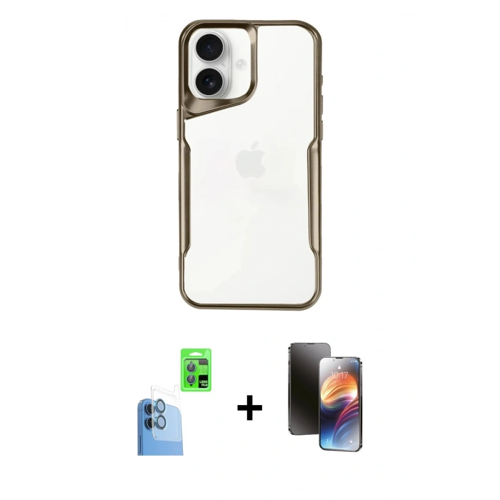 MARSİLYAN™- iPhone 16 Kılıf Akış Çizgi Koleksiyonu - Siyah 3D Antistatik Mat Seramik Nano Ekran Koruyucu + Raze Metal Kamera Lens - LT