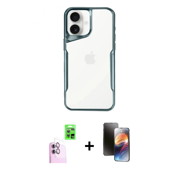 MARSİLYAN™- iPhone 16 Kılıf Akış Çizgi Koleksiyonu - Siyah 3D Antistatik Mat Seramik Nano Ekran Koruyucu + Raze Metal Kamera Lens - PE