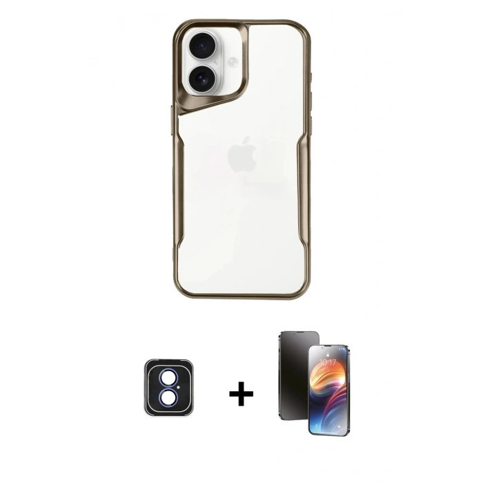 MARSİLYAN™- iPhone 16 Kılıf Akış Çizgi Koleksiyonu - Siyah 3D Antistatik Mat Seramik Nano Ekran Koruyucu + PVD Metal Kamera Lens - MI