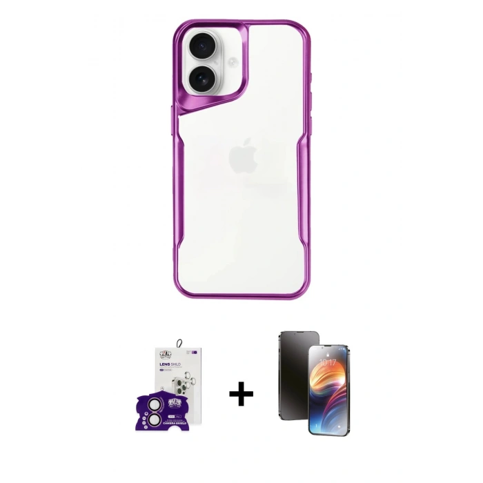 MARSİLYAN™- iPhone 16 Kılıf Akış Çizgi Koleksiyonu - Siyah 3D Antistatik Mat Seramik Nano Ekran Koruyucu + Bilvis Titan Kamera Lens - PE
