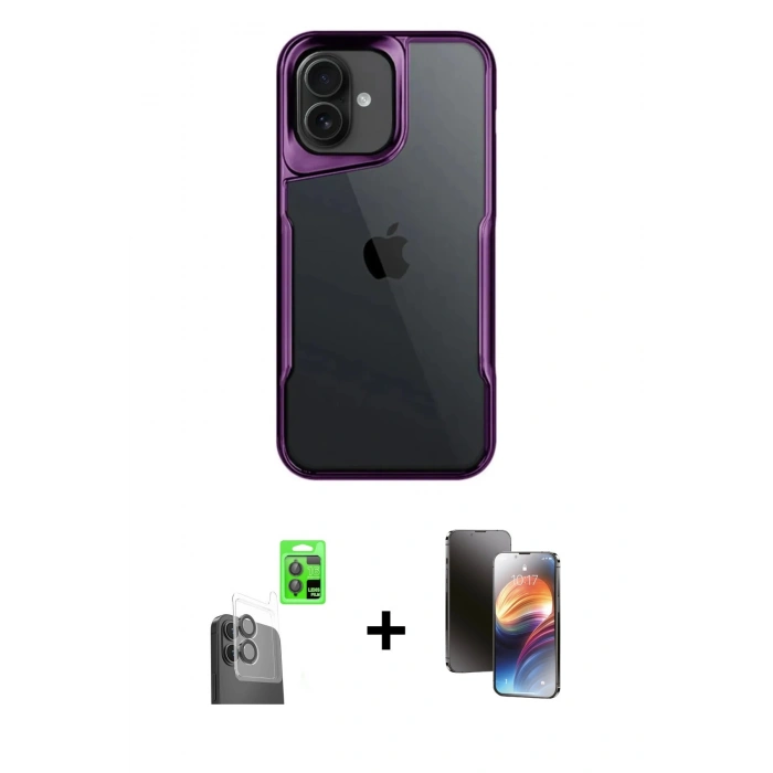 MARSİLYAN™- iPhone 16 Kılıf Akış Çizgi Koleksiyonu - Siyah 3D Antistatik Mat Seramik Nano Ekran Koruyucu + Raze Metal Kamera Lens - SH