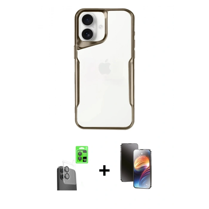 MARSİLYAN™- iPhone 16 Kılıf Akış Çizgi Koleksiyonu - Siyah 3D Antistatik Mat Seramik Nano Ekran Koruyucu + Raze Metal Kamera Lens - SH