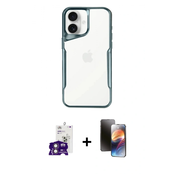 MARSİLYAN™- iPhone 16 Kılıf Akış Çizgi Koleksiyonu - Siyah 3D Antistatik Mat Seramik Nano Ekran Koruyucu + Bilvis Titan Kamera Lens - PE
