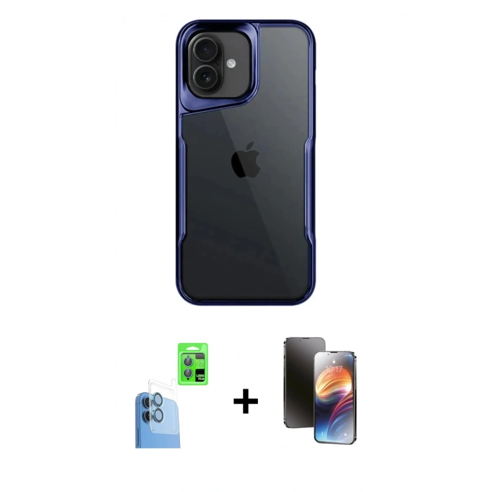 MARSİLYAN™- iPhone 16 Kılıf Akış Çizgi Koleksiyonu - Siyah 3D Antistatik Mat Seramik Nano Ekran Koruyucu + Raze Metal Kamera Lens - LT