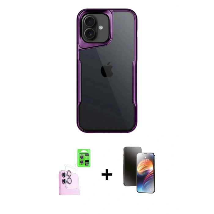 MARSİLYAN™- iPhone 16 Kılıf Akış Çizgi Koleksiyonu - Siyah 3D Antistatik Mat Seramik Nano Ekran Koruyucu + Raze Metal Kamera Lens - PE