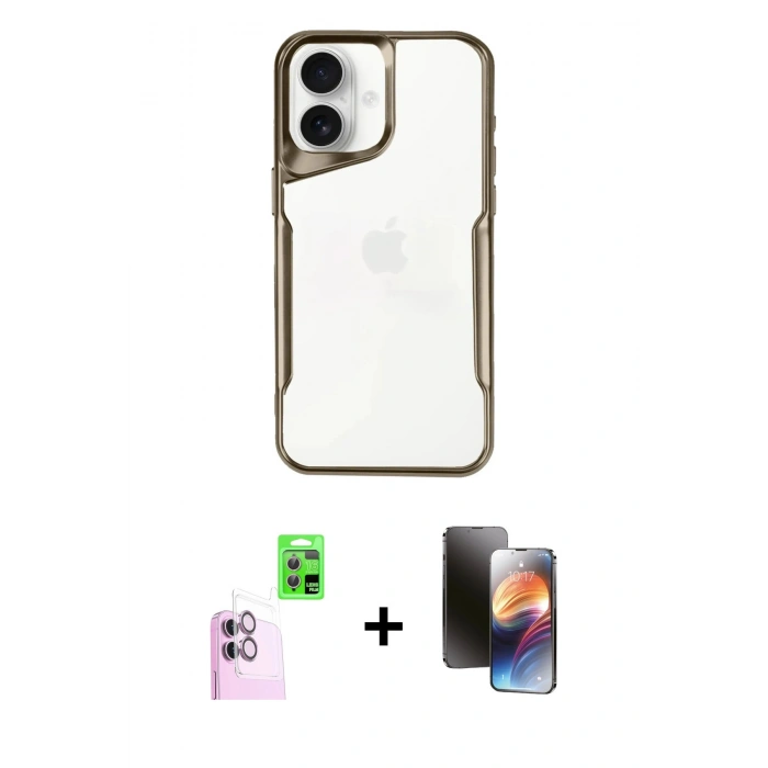MARSİLYAN™- iPhone 16 Kılıf Akış Çizgi Koleksiyonu - Siyah 3D Antistatik Mat Seramik Nano Ekran Koruyucu + Raze Metal Kamera Lens - PE