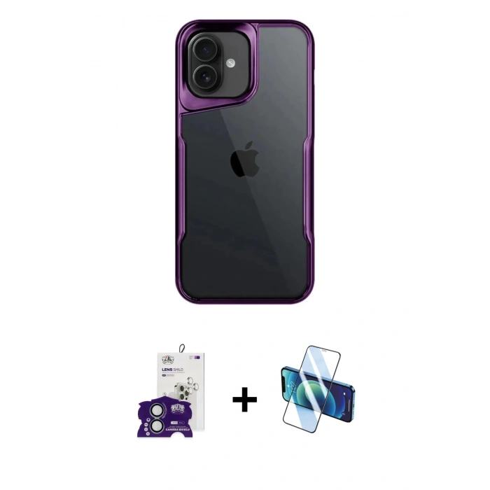 MARSİLYAN™- iPhone 16 Kılıf Akış Çizgi Koleksiyonu - Siyah 3D Antistatik Seramik Nano Ekran Koruyucu + Bilvis Titan Kamera Lens - YL