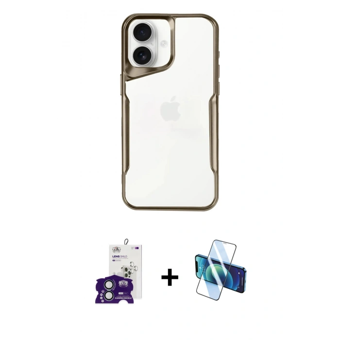 MARSİLYAN™- iPhone 16 Kılıf Akış Çizgi Koleksiyonu - Siyah 3D Antistatik Seramik Nano Ekran Koruyucu + Bilvis Titan Kamera Lens - YL