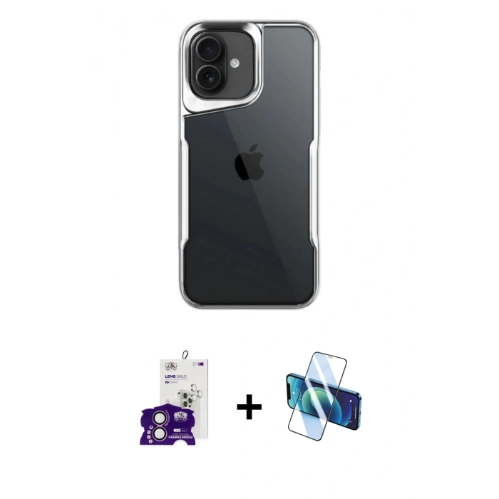 MARSİLYAN™- iPhone 16 Kılıf Akış Çizgi Koleksiyonu - Siyah 3D Antistatik Seramik Nano Ekran Koruyucu + Pembe Bilvis Titan Kamera Lens
