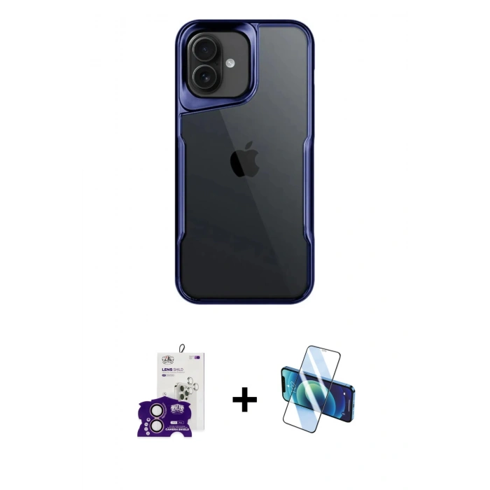 MARSİLYAN™- iPhone 16 Kılıf Akış Çizgi Koleksiyonu - Siyah 3D Antistatik Seramik Nano Ekran Koruyucu + Pembe Bilvis Titan Kamera Lens