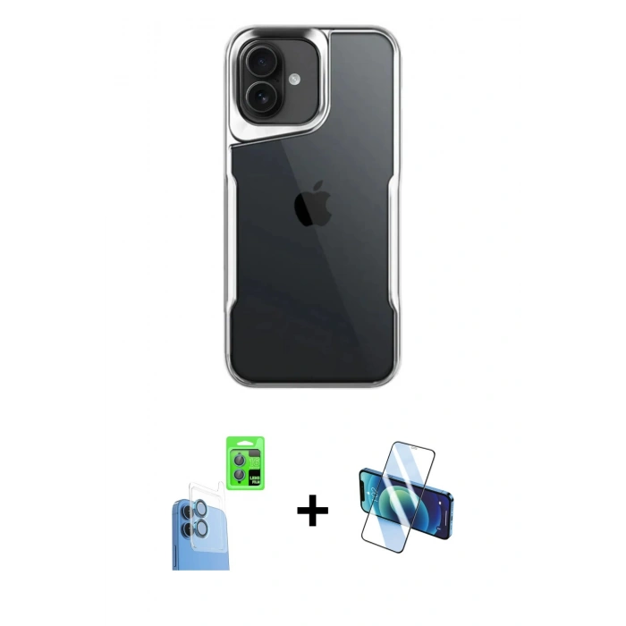 MARSİLYAN™- iPhone 16 Kılıf Akış Çizgi Koleksiyonu - Siyah 3D Antistatik Seramik Nano Ekran Koruyucu + Raze Metal Kamera Lens - LT