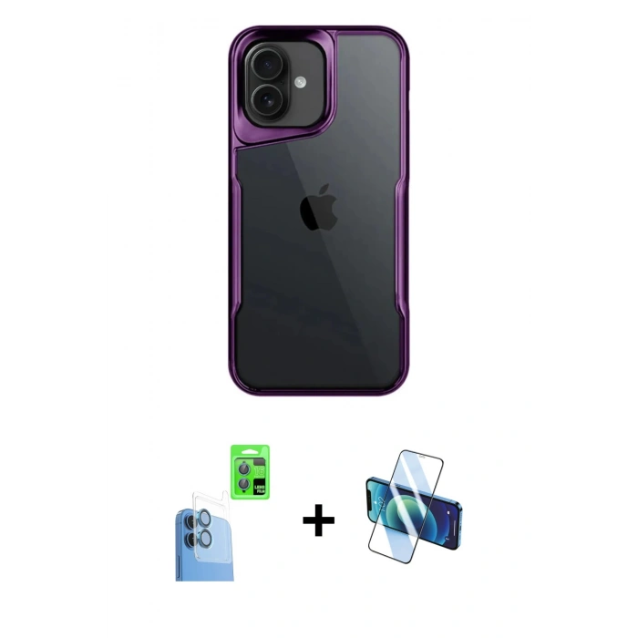 MARSİLYAN™- iPhone 16 Kılıf Akış Çizgi Koleksiyonu - Siyah 3D Antistatik Seramik Nano Ekran Koruyucu + Raze Metal Kamera Lens - LT