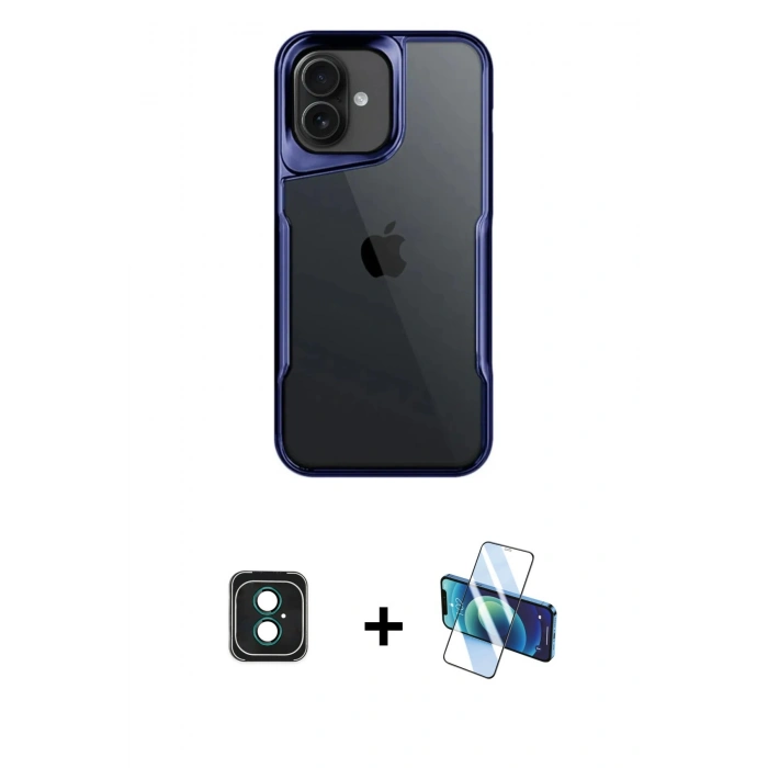 MARSİLYAN™- iPhone 16 Kılıf Akış Çizgi Koleksiyonu - Siyah 3D Antistatik Seramik Nano Ekran Koruyucu + PVD Metal Kamera Lens - YL