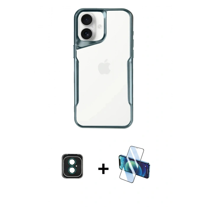 MARSİLYAN™- iPhone 16 Kılıf Akış Çizgi Koleksiyonu - Siyah 3D Antistatik Seramik Nano Ekran Koruyucu + PVD Metal Kamera Lens - YL