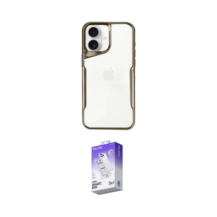 MARSİLYAN™- iPhone 16 Kılıf Akış Çizgi Koleksiyonu - Siyah Bilvis 5in1 3D Magic Cam Ekran Koruyucu