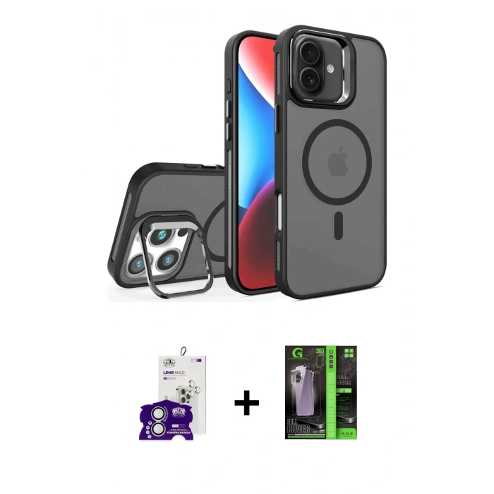 MARSİLYAN™- iPhone 16 Kılıf Akış Form - Şeffaf 360 Full Body Arka Koruyucu + Bilvis Titan Kamera Lens - GS