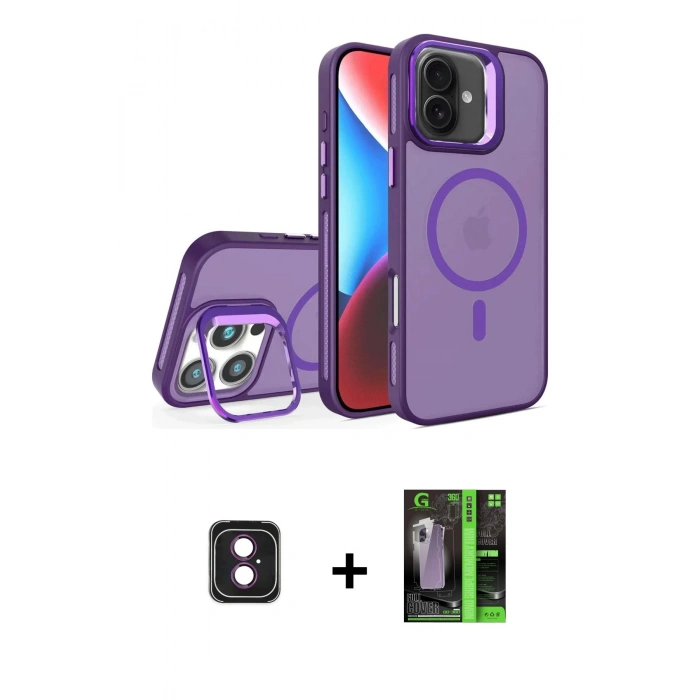 MARSİLYAN™- iPhone 16 Kılıf Akış Form - Şeffaf 360 Full Body Arka Koruyucu + PVD Metal Kamera Lens - PE