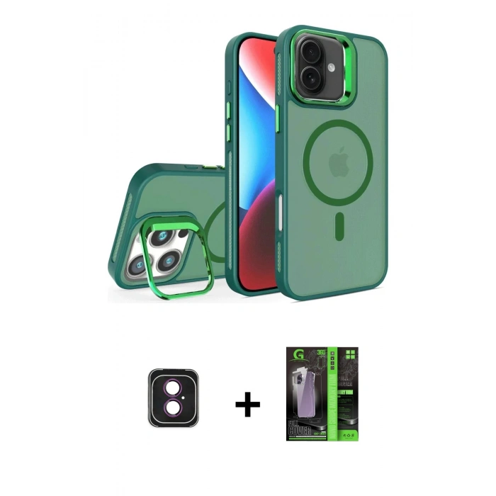 MARSİLYAN™- iPhone 16 Kılıf Akış Form - Şeffaf 360 Full Body Arka Koruyucu + PVD Metal Kamera Lens - PE