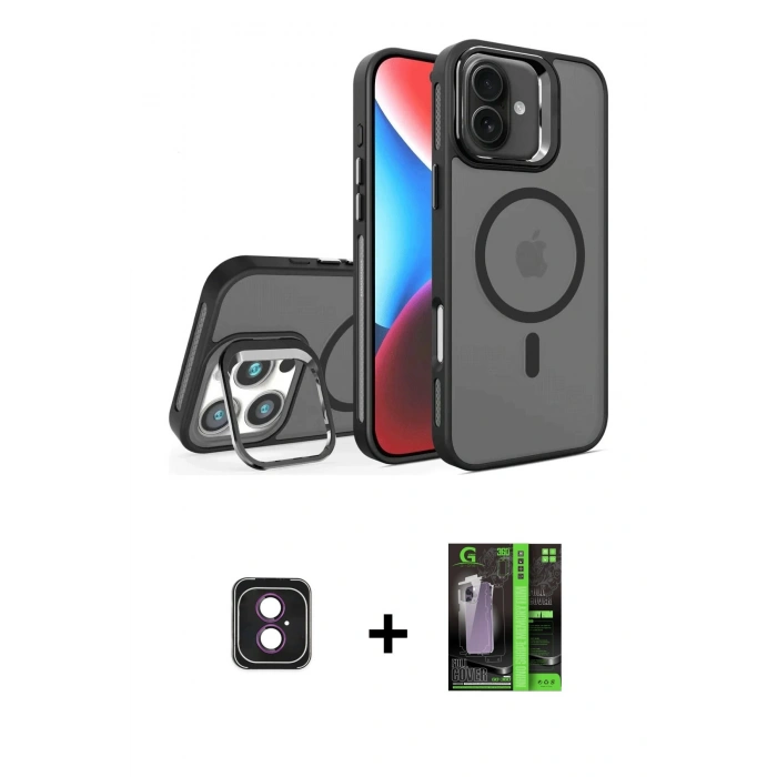 MARSİLYAN™- iPhone 16 Kılıf Akış Form - Şeffaf 360 Full Body Arka Koruyucu + PVD Metal Kamera Lens - PE