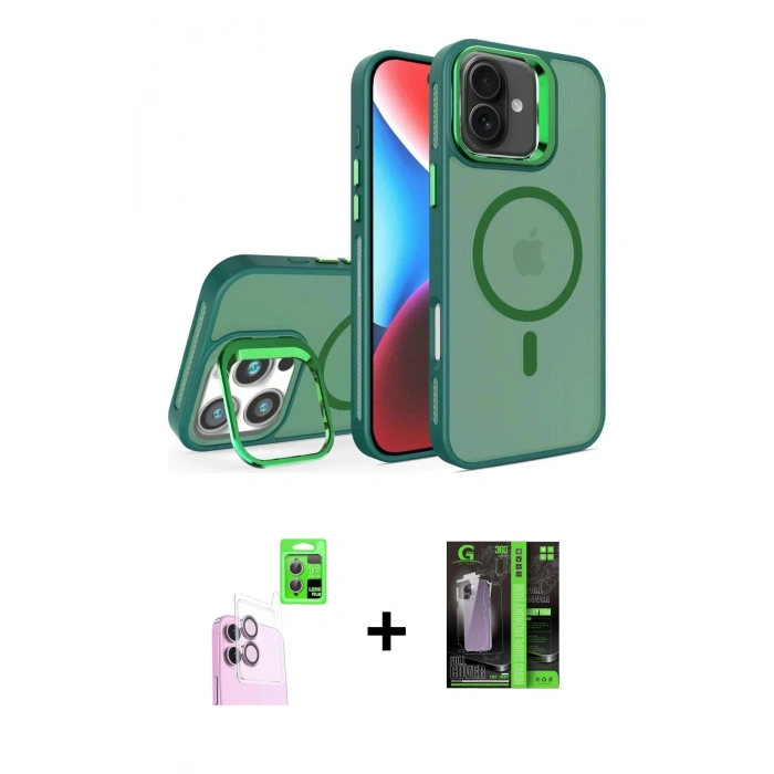 MARSİLYAN™- iPhone 16 Kılıf Akış Form - Şeffaf 360 Full Body Arka Koruyucu + Pembe Raze Metal Kamera Lens