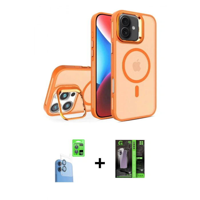 MARSİLYAN™- iPhone 16 Kılıf Akış Form - Şeffaf 360 Full Body Arka Koruyucu + Raze Metal Kamera Lens - LT